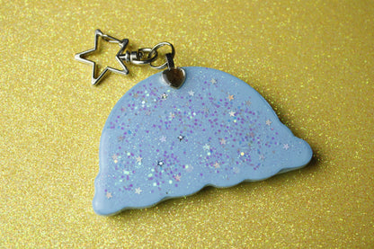 Rainbow in the clouds glitter star keychain