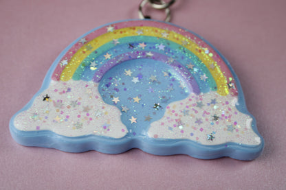 Rainbow in the clouds glitter star keychain
