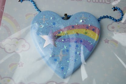 Shooting Star Glitter Blue Heart Necklace