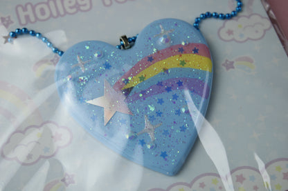 Shooting Star Glitter Blue Heart Necklace