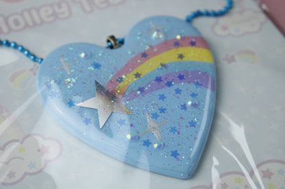 Shooting Star Glitter Blue Heart Necklace