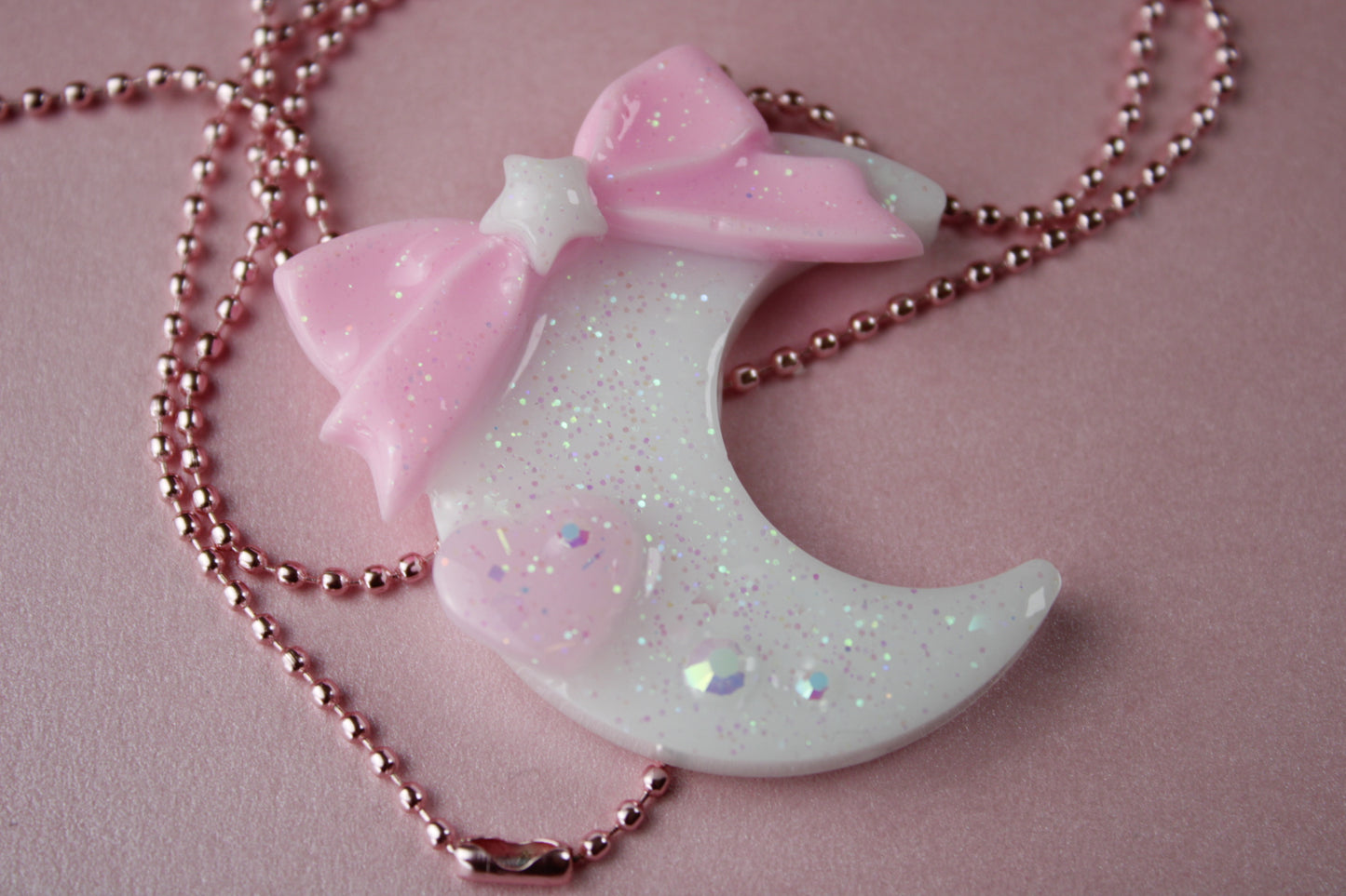 Fairy Magical Moon Necklace (White & Pink Star Ribbon Cutie)