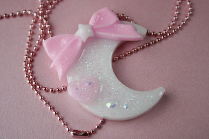 Fairy Magical Moon Necklace (White & Pink Star Ribbon Cutie)