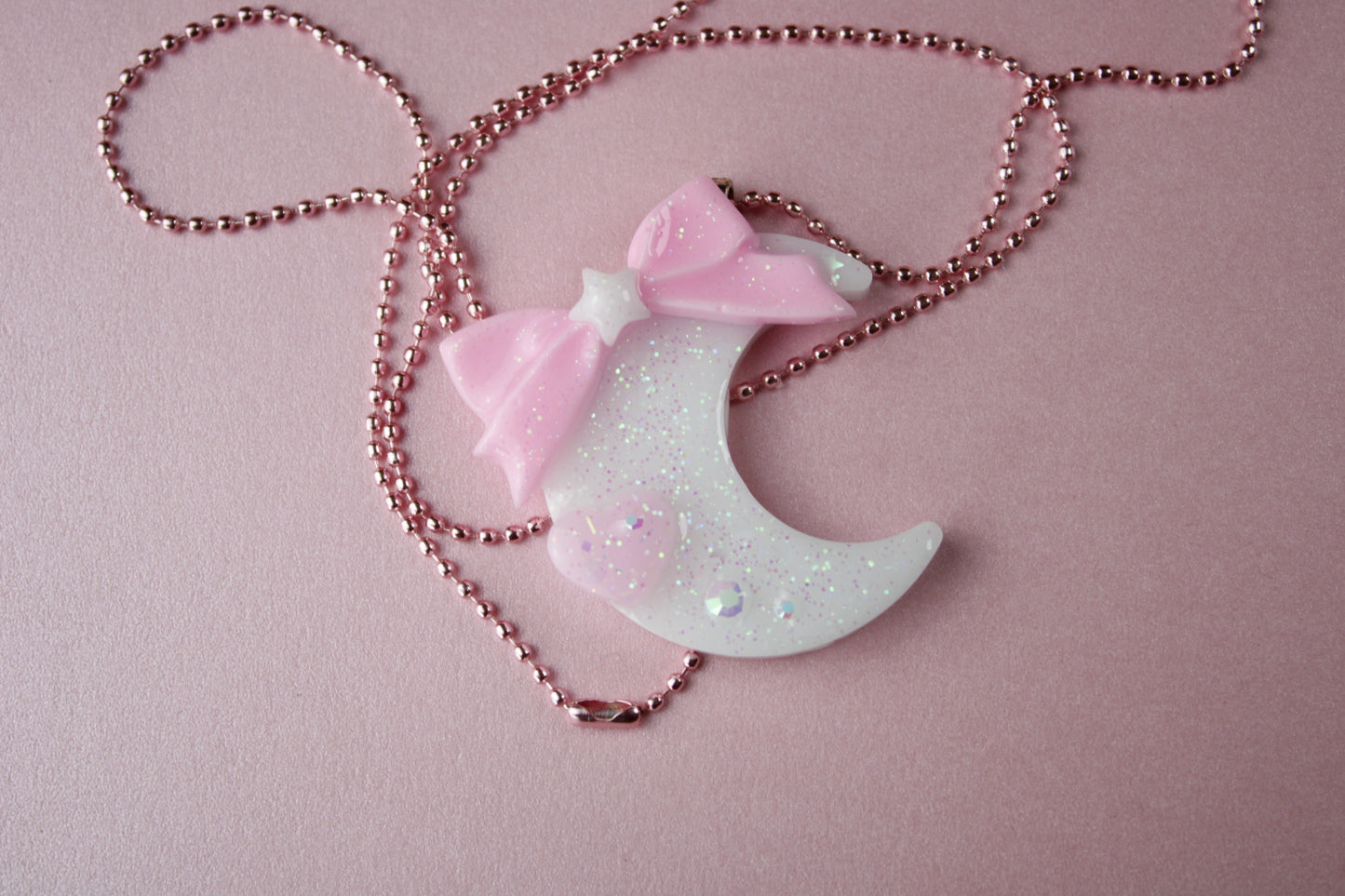 Fairy Magical Moon Necklace (White & Pink Star Ribbon Cutie)
