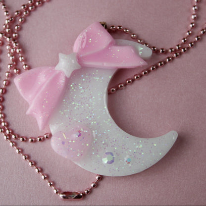 Fairy Magical Moon Necklace (White & Pink Star Ribbon Cutie)
