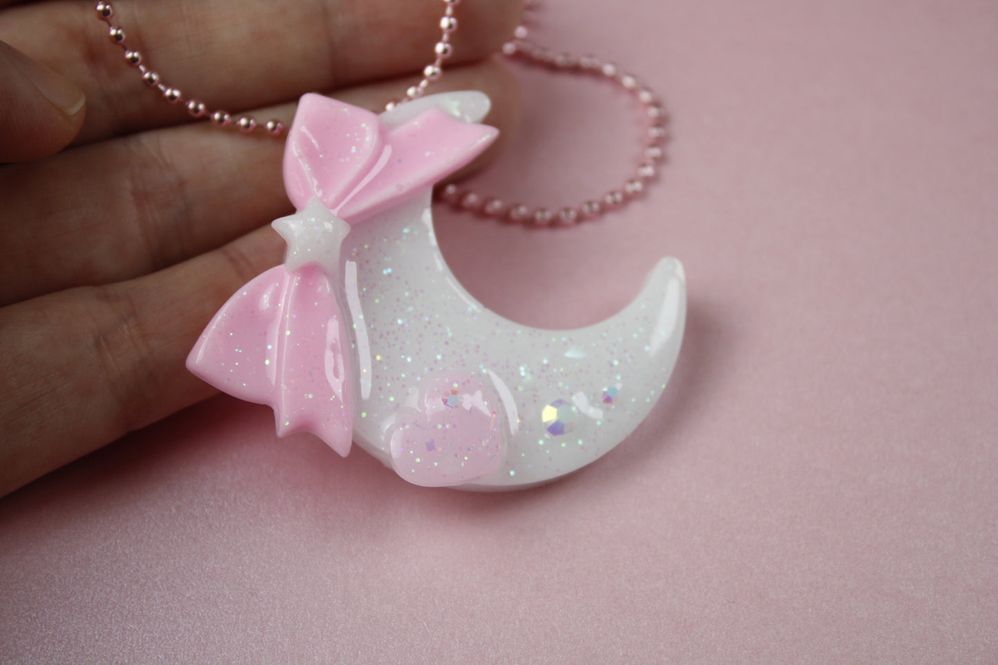 Fairy Magical Moon Necklace (White & Pink Star Ribbon Cutie)