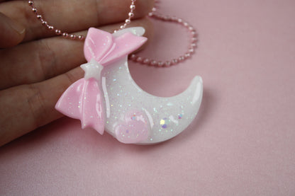 Fairy Magical Moon Necklace (White & Pink Star Ribbon Cutie)