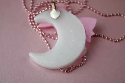 Fairy Magical Moon Necklace (White & Pink Star Ribbon Cutie)