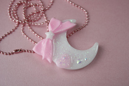 Fairy Magical Moon Necklace (White & Pink Star Ribbon Cutie)