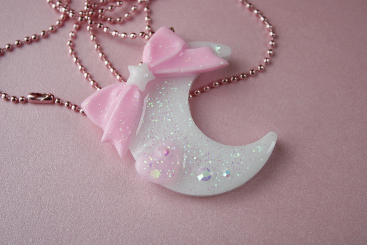 Fairy Magical Moon Necklace (White & Pink Star Ribbon Cutie)