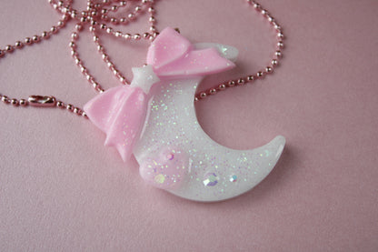 Fairy Magical Moon Necklace (White & Pink Star Ribbon Cutie)