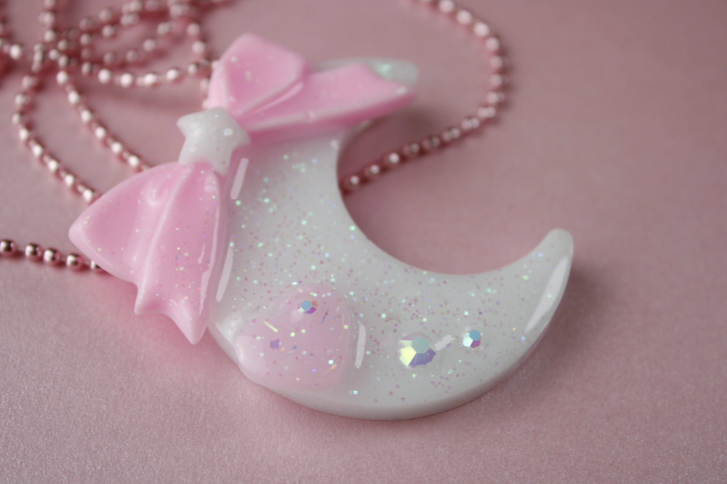 Fairy Magical Moon Necklace (White & Pink Star Ribbon Cutie)