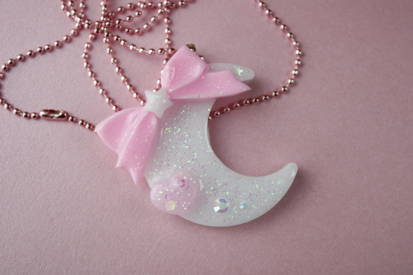 Fairy Magical Moon Necklace (White & Pink Star Ribbon Cutie)
