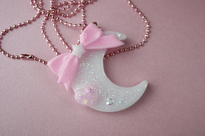 Fairy Magical Moon Necklace (White & Pink Star Ribbon Cutie)