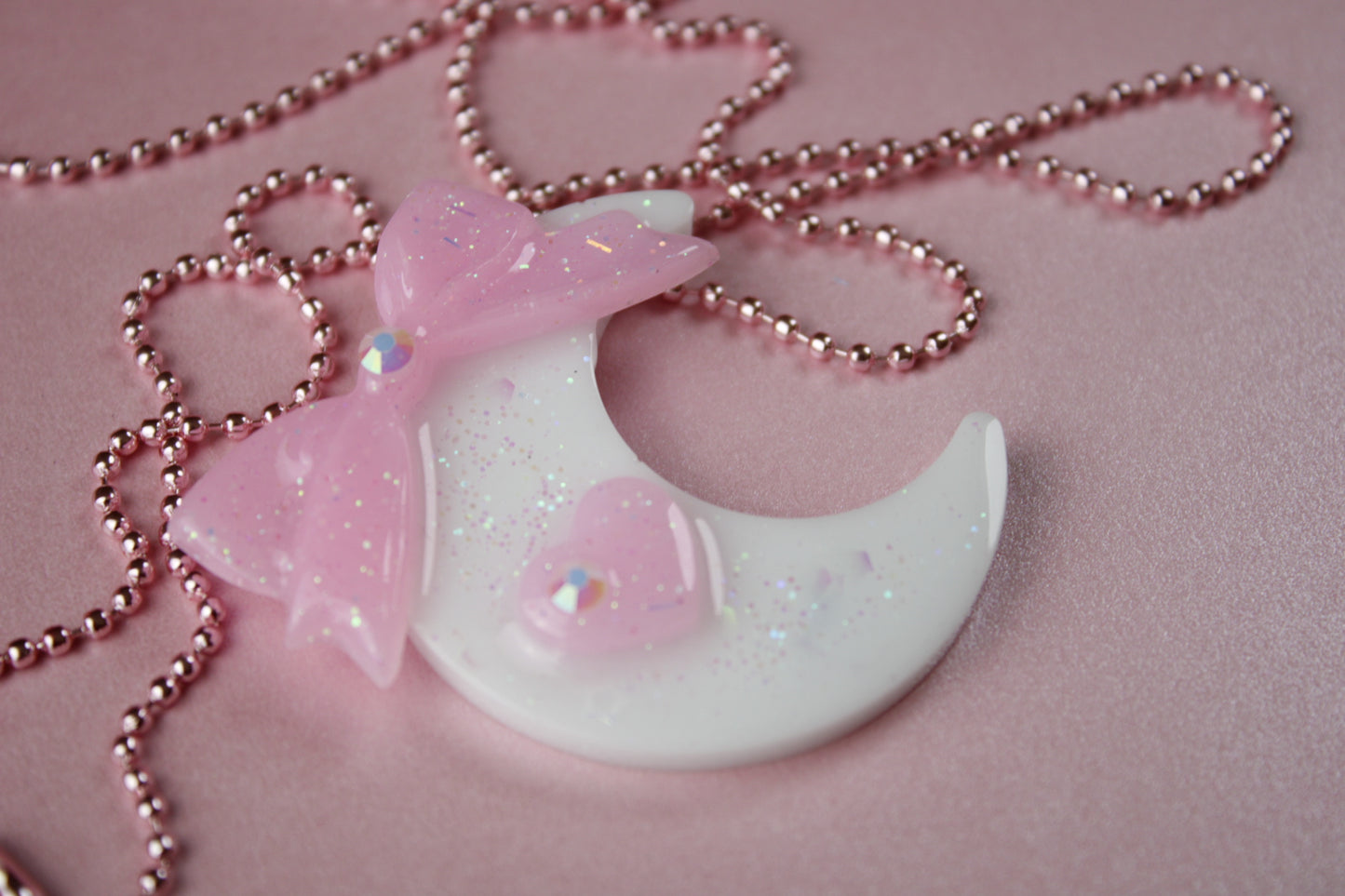 Fairy Magical Moon Necklace (White & Pink Ribbon Cutie)