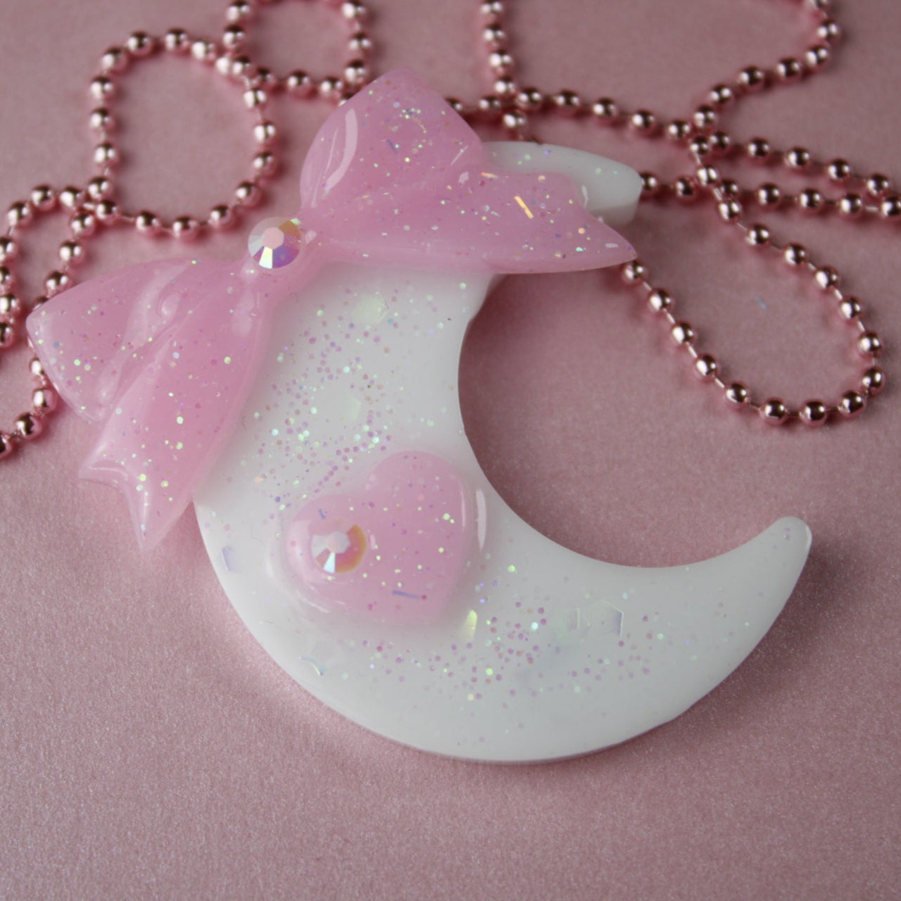 Fairy Magical Moon Necklace (White & Pink Ribbon Cutie)