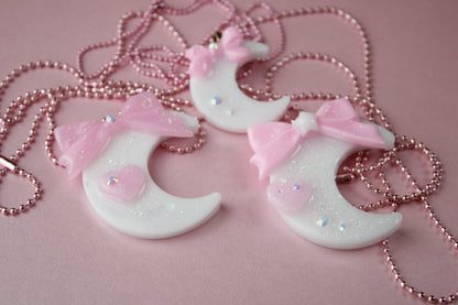 Fairy Magical Moon Necklace (White & Pink Star Ribbon Cutie)