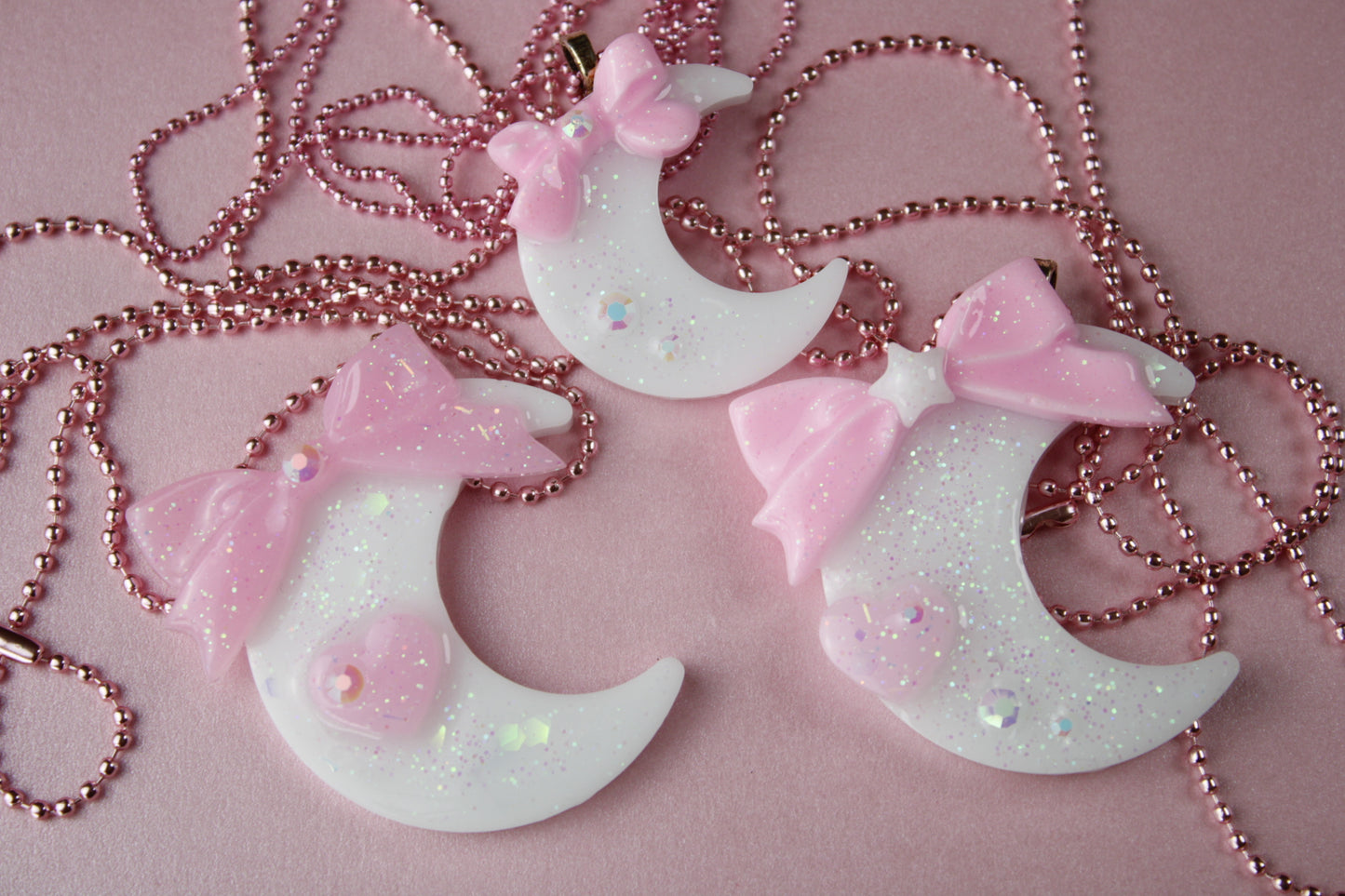 Fairy Magical Moon Necklace (White & Pink Star Ribbon Cutie)