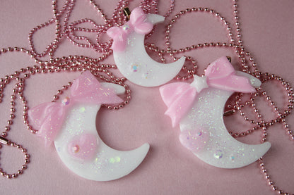 Fairy Magical Moon Necklace (White & Pink Star Ribbon Cutie)