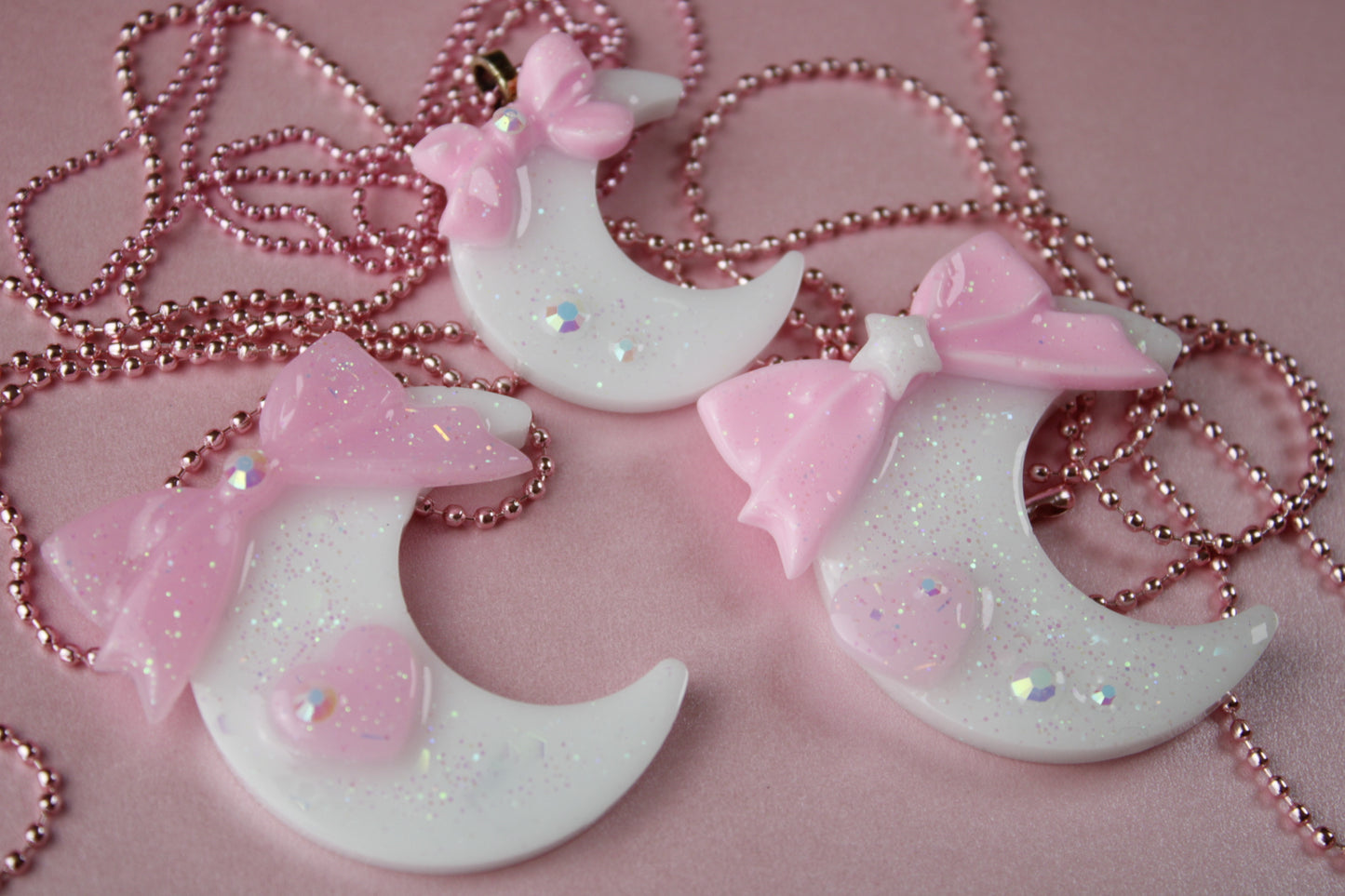 Fairy Magical Moon Necklace (White & Pink Star Ribbon Cutie)