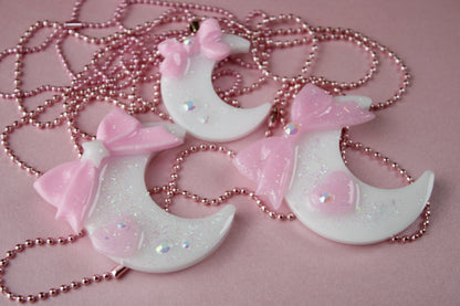 Fairy Magical Moon Necklace (White & Pink Star Ribbon Cutie)