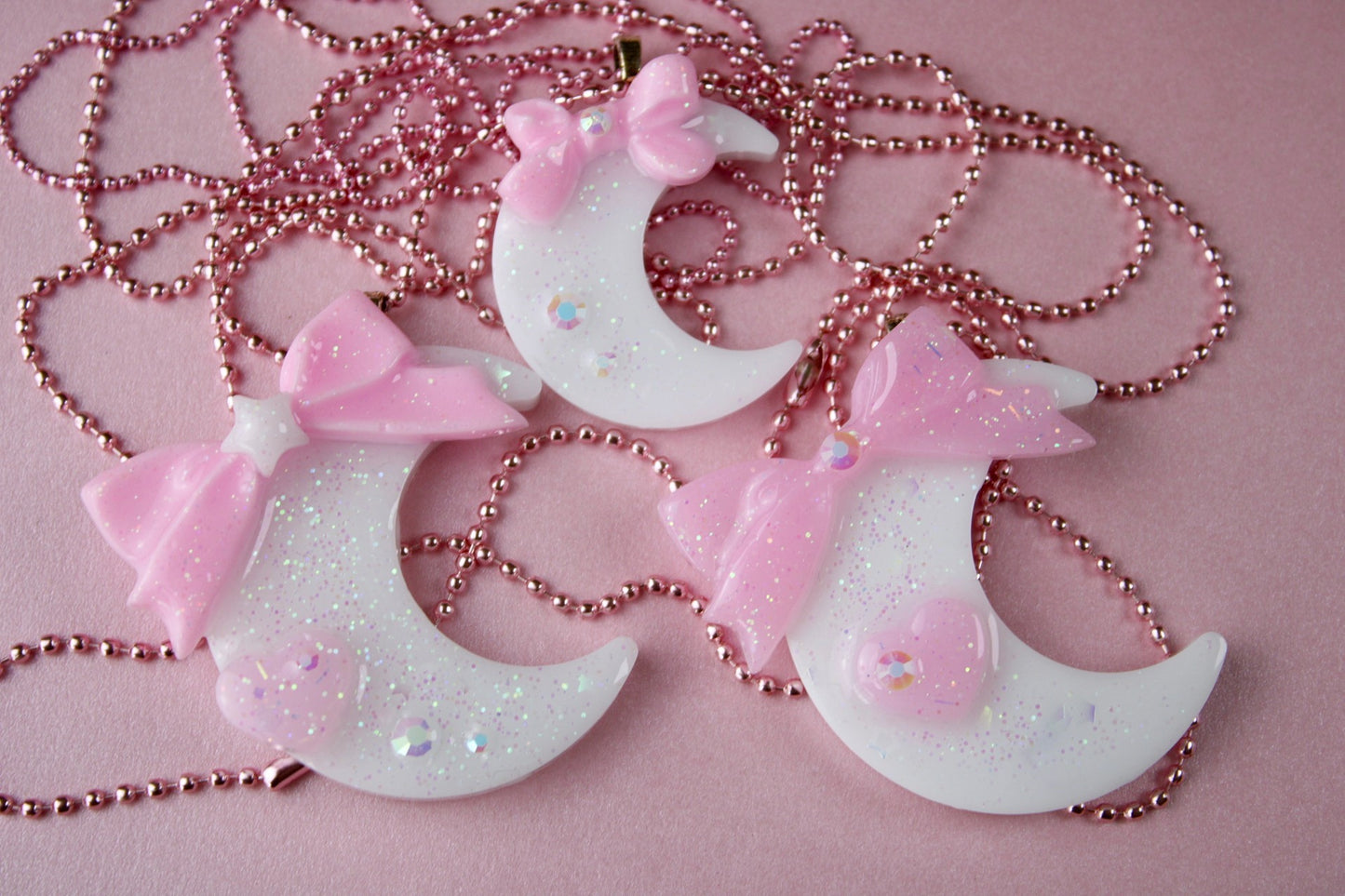 Fairy Magical Moon Necklace (White & Pink Star Ribbon Cutie)