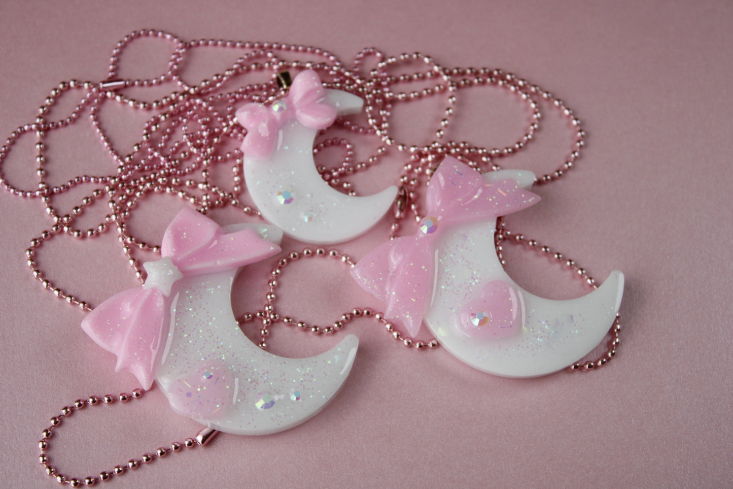 Fairy Magical Moon Necklace (White & Pink Star Ribbon Cutie)