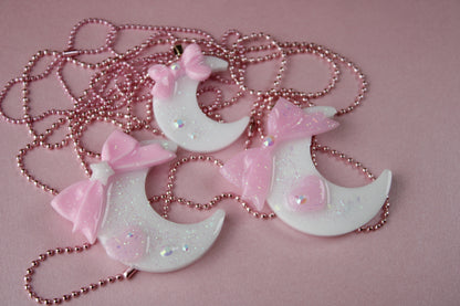 Fairy Magical Moon Necklace (White & Pink Star Ribbon Cutie)