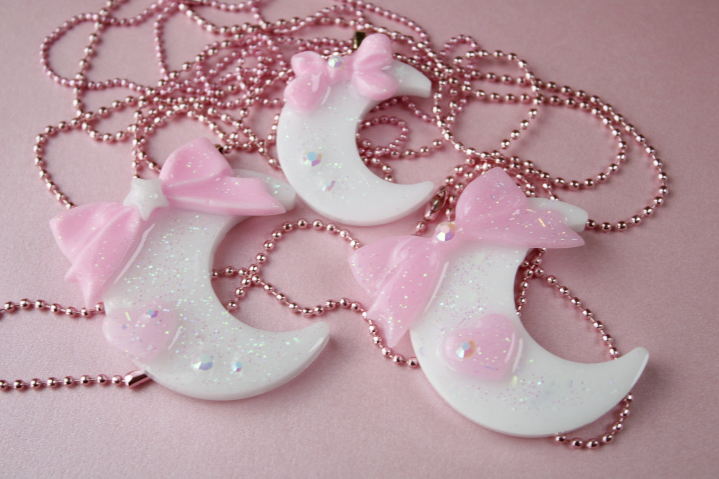 Fairy Magical Moon Necklace (White & Pink Star Ribbon Cutie)