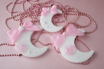Fairy Magical Moon Necklace (White & Pink Star Ribbon Cutie)