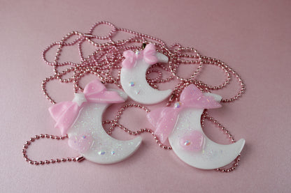 Fairy Magical Moon Necklace (White & Pink Star Ribbon Cutie)