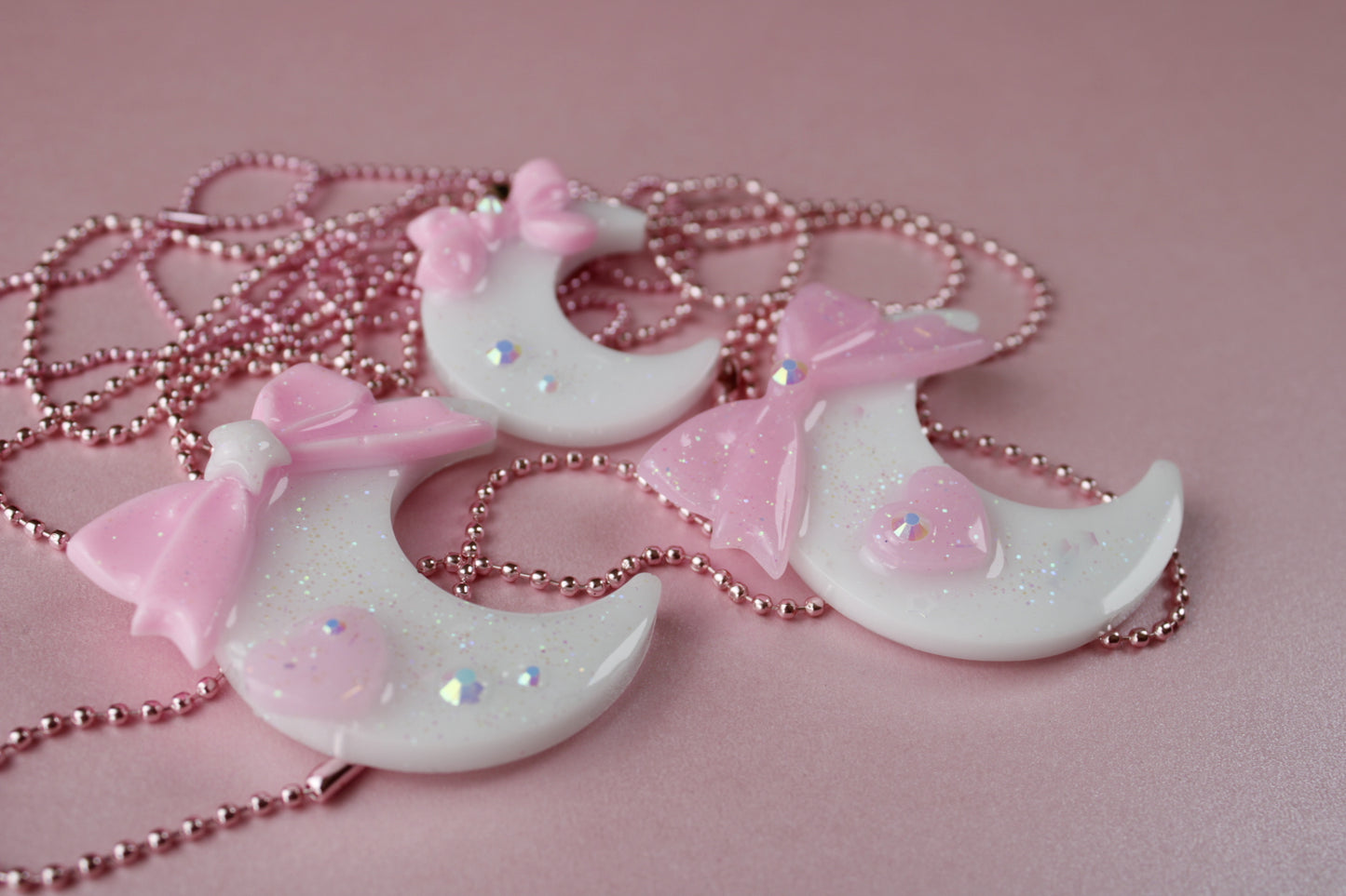 Fairy Magical Moon Necklace (White & Pink Star Ribbon Cutie)