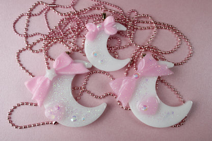 Fairy Magical Moon Necklace (White & Pink Star Ribbon Cutie)