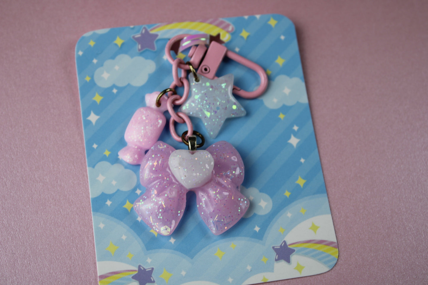 Sweet Heart Ribbon Keychain (Pink x White)