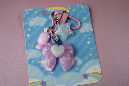 Sweet Heart Ribbon Keychain (Pink x White)