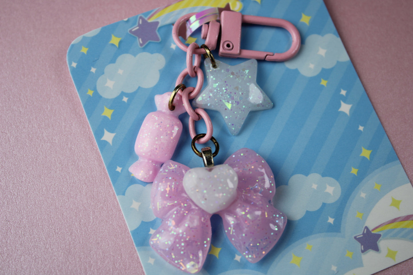 Sweet Heart Ribbon Keychain (Pink x White)