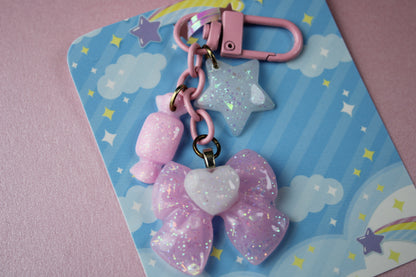 Sweet Heart Ribbon Keychain (Pink x White)