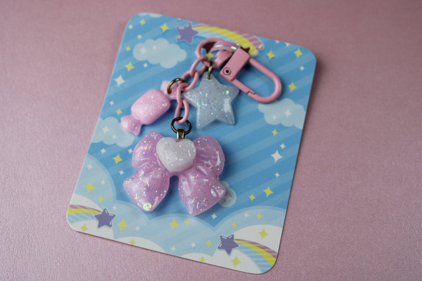 Sweet Heart Ribbon Keychain (Pink x White)