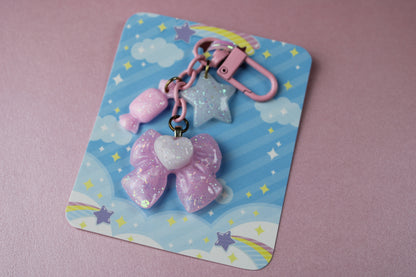 Sweet Heart Ribbon Keychain (Pink x White)