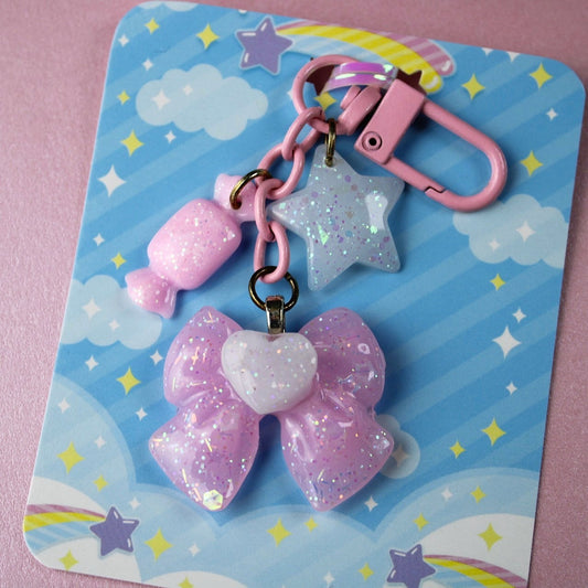 Sweet Heart Ribbon Keychain (Pink x White)
