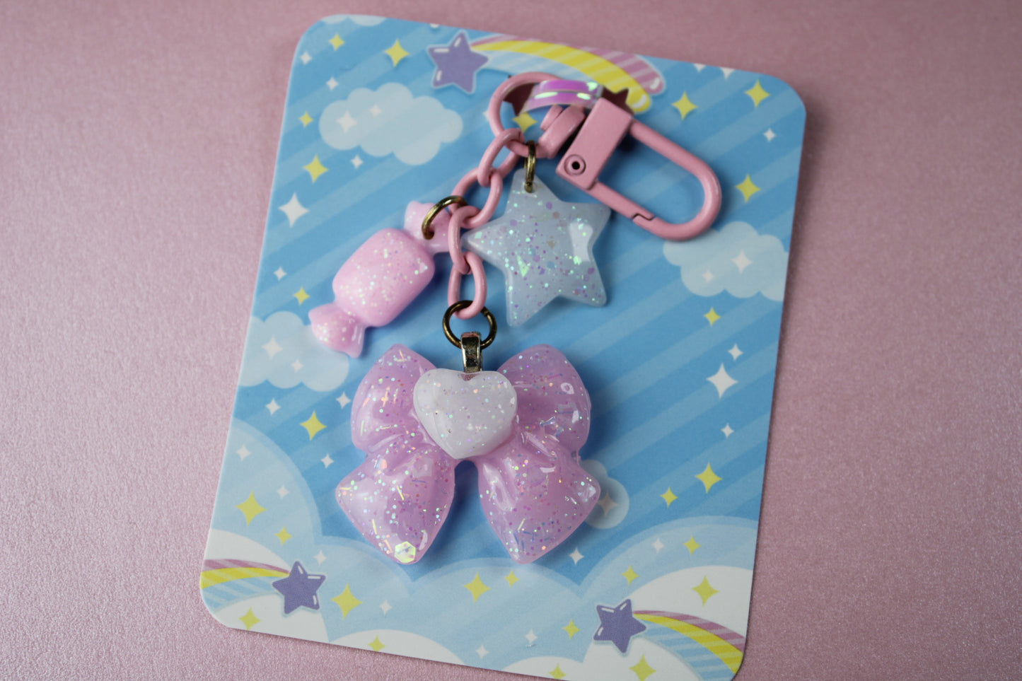 Sweet Heart Ribbon Keychain (Pink x White)