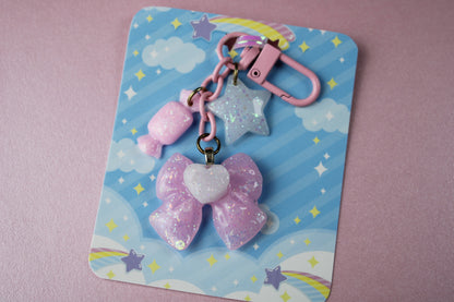 Sweet Heart Ribbon Keychain (Pink x White)