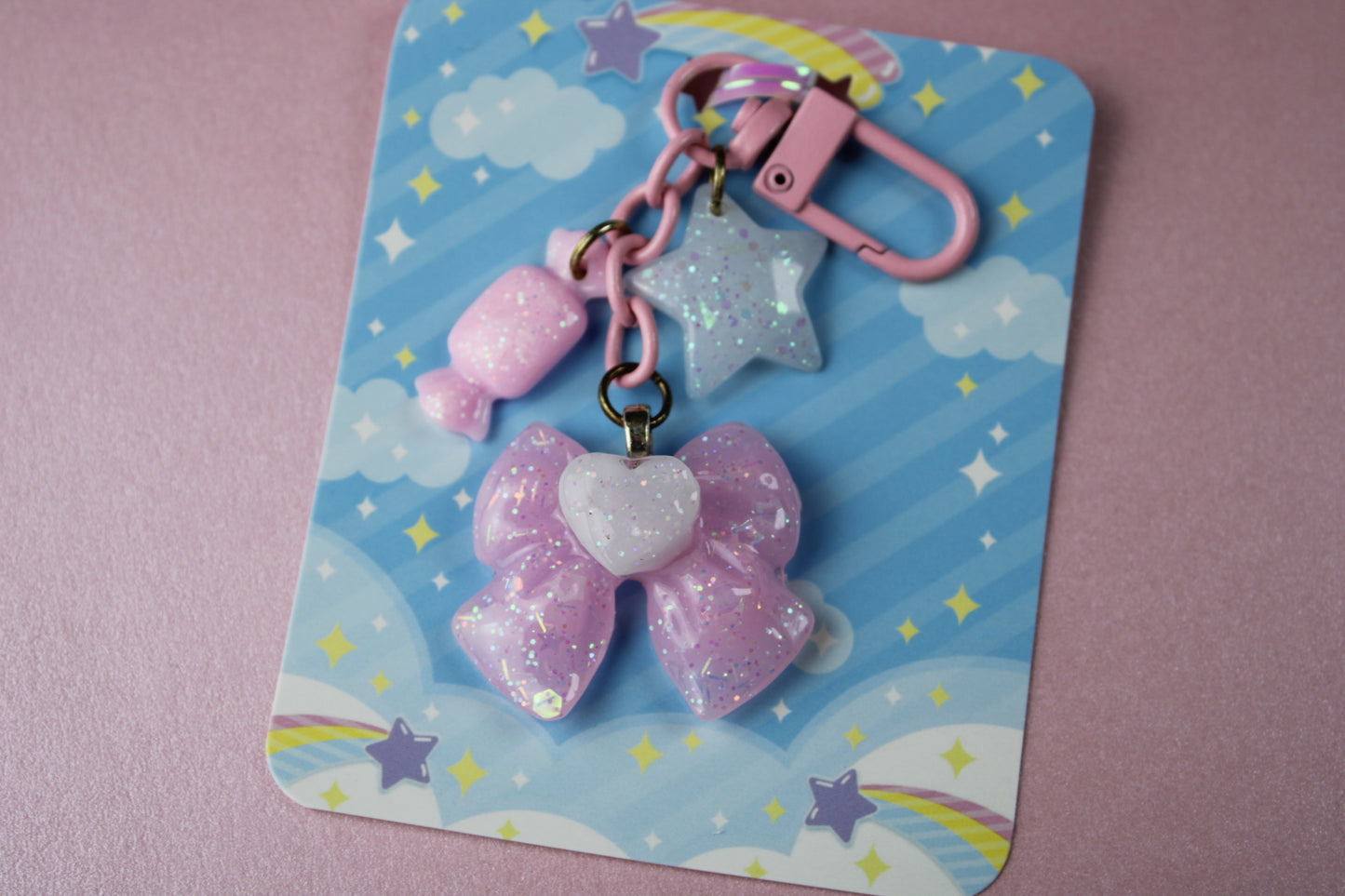 Sweet Heart Ribbon Keychain (Pink x White)