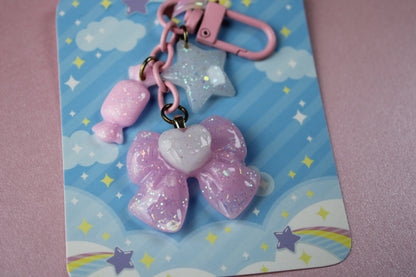 Sweet Heart Ribbon Keychain (Pink x White)