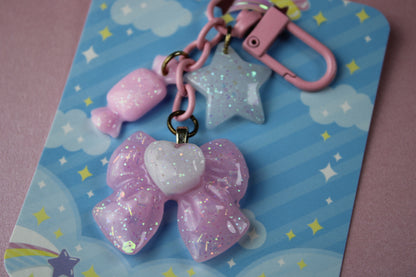 Sweet Heart Ribbon Keychain (Pink x White)