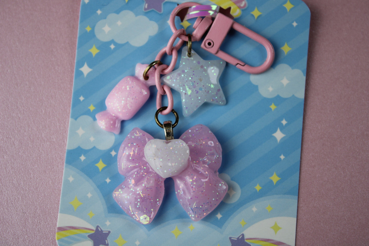 Sweet Heart Ribbon Keychain (Pink x White)