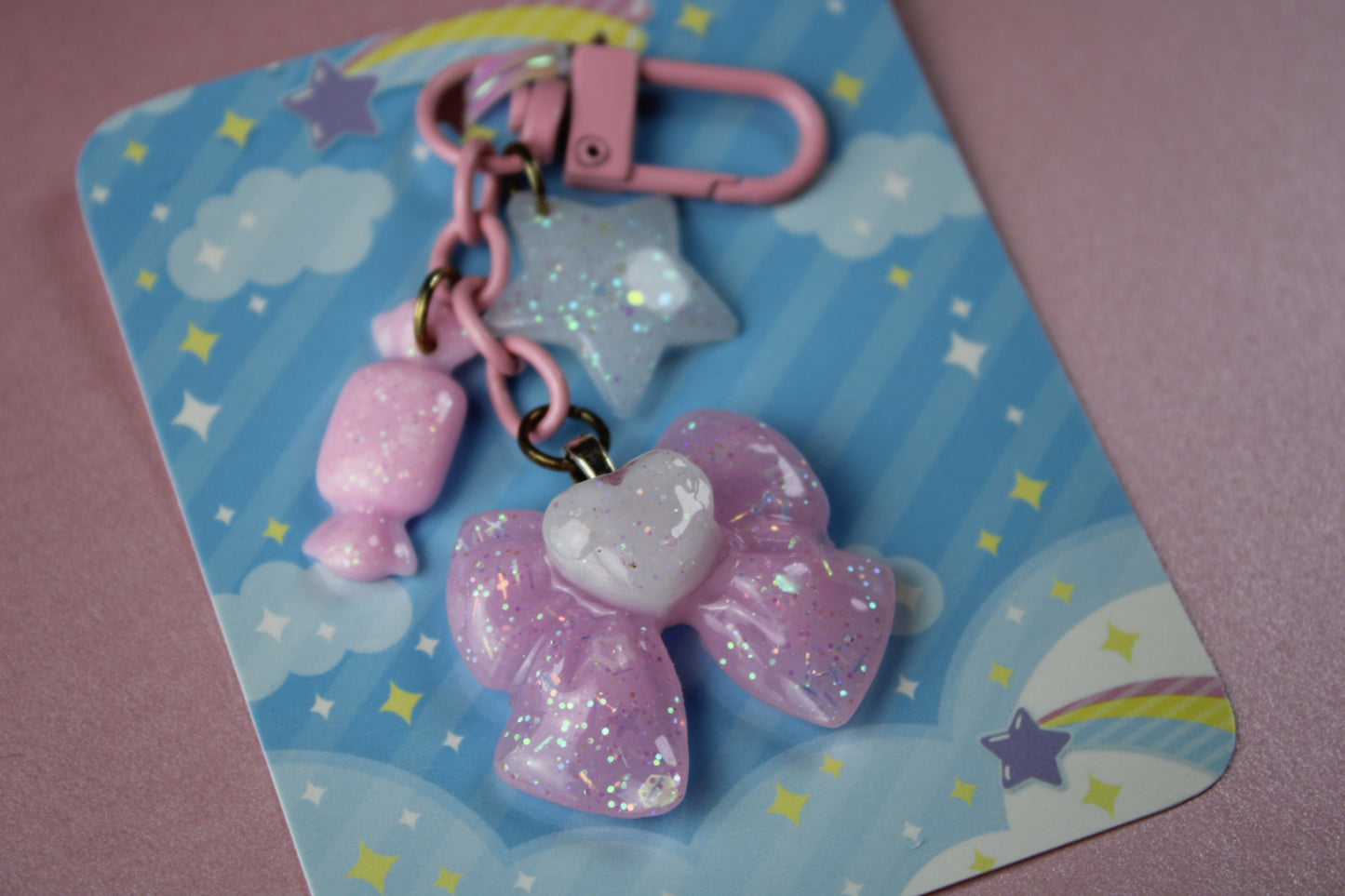 Sweet Heart Ribbon Keychain (Pink x White)