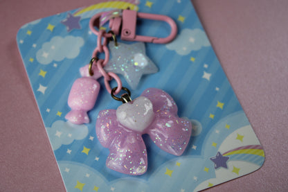 Sweet Heart Ribbon Keychain (Pink x White)