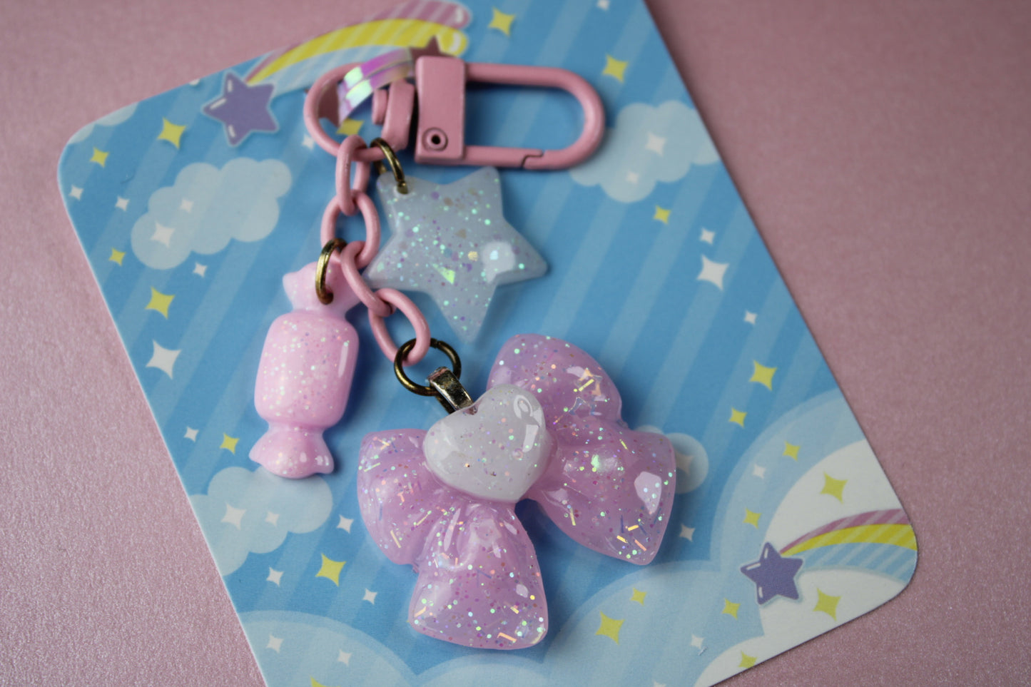 Sweet Heart Ribbon Keychain (Pink x White)