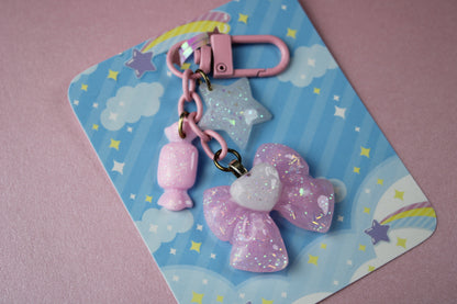 Sweet Heart Ribbon Keychain (Pink x White)